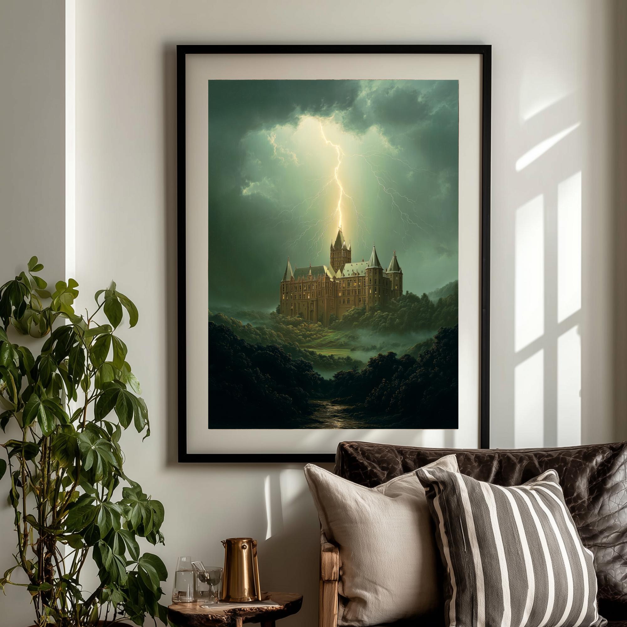Gothic Castle and Lightning Art Print, Dark Fantasy Wall Art (digital ...