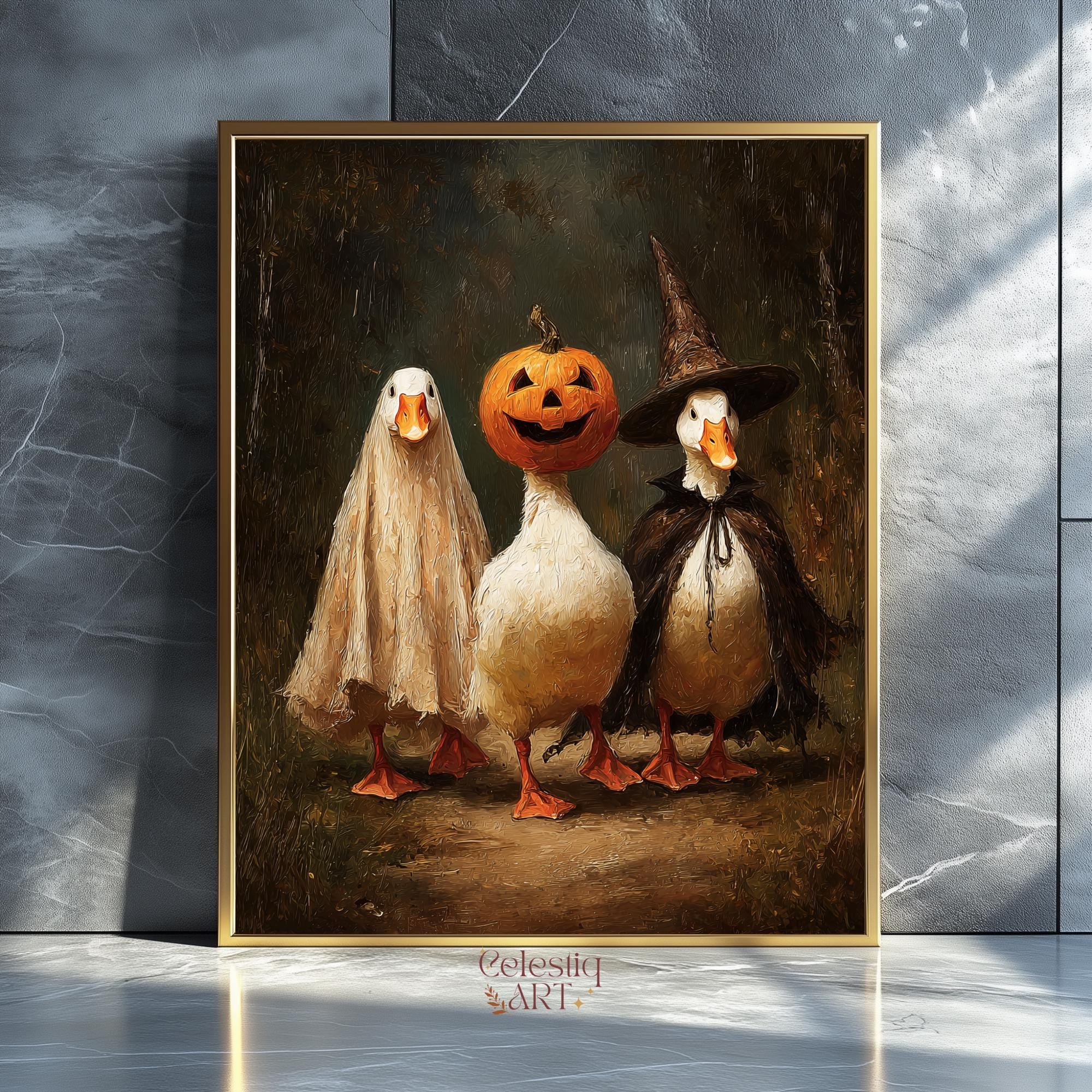 ハロウィンのガチョウのアートプリント、かわいいハロウィンのウォール