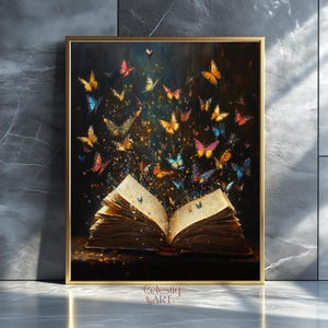 Buchkunst Poster Lesung Malerei Druck Buchliebhaber Geschenk Wandkunst Bibliothekar Lesergeschenk Buch Nerd Illustration Dark Academia Dark Cottagecore