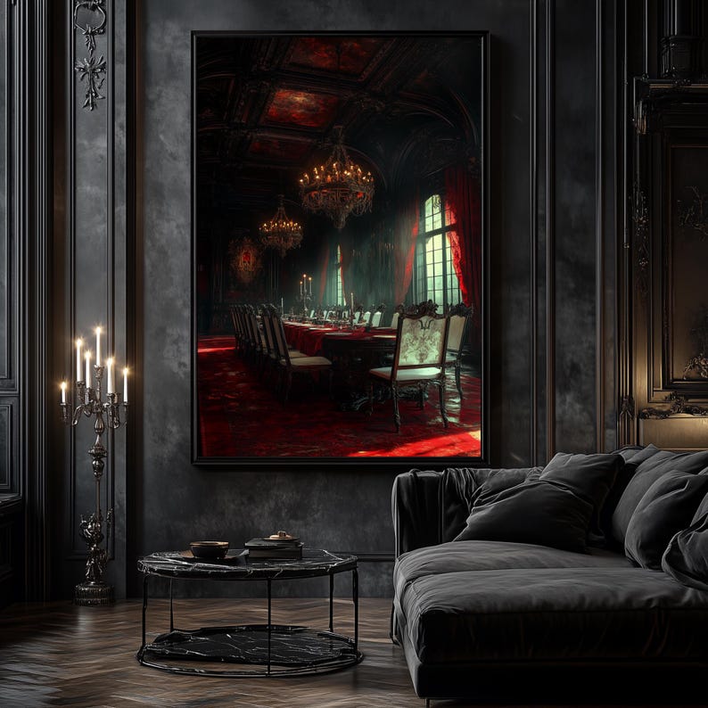 Gothic Horror Dining Hall Art Print, Dark Academia Decor (digital ...