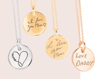 Handwriting Necklaces Engraved Signature Handwriting Gift for Mom Personalized Handwritten Charm Necklace, Signature Charm, Engraved Jewelry