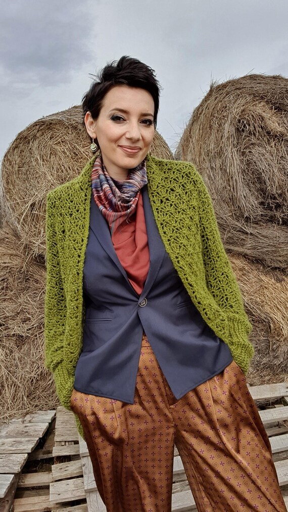 VESNA - Handmade Lace Cardigan – Angora Wool Women’s Knitwear | Soft Lightweight Spring Sweater