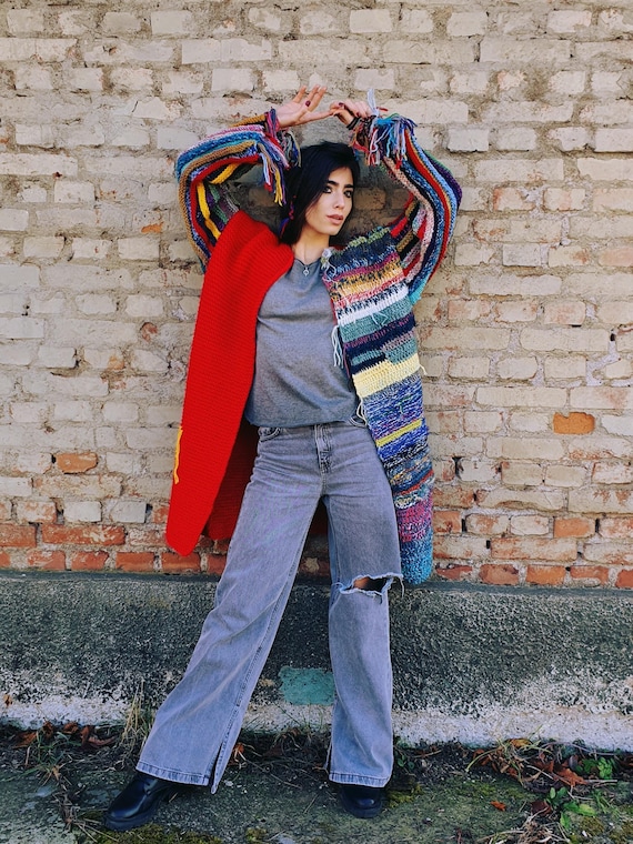 IDA - Hand-Knitted Red Boho Wool Coat