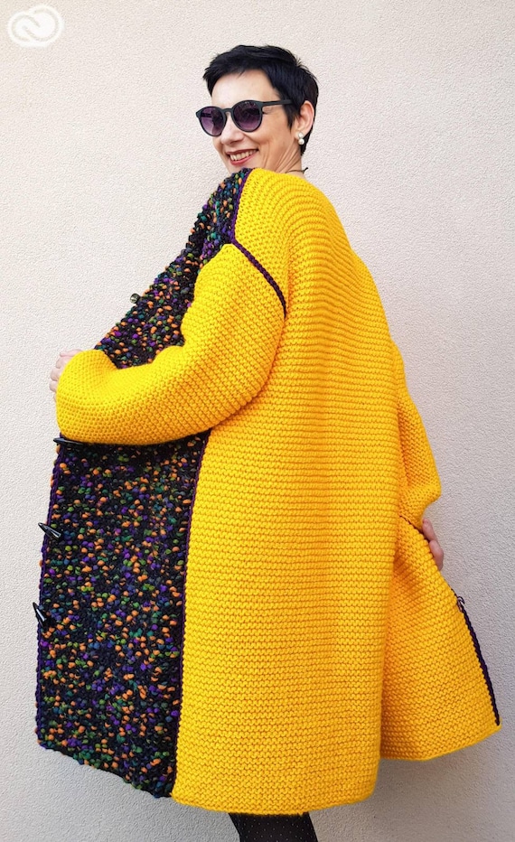 Yellow wool knitted coat