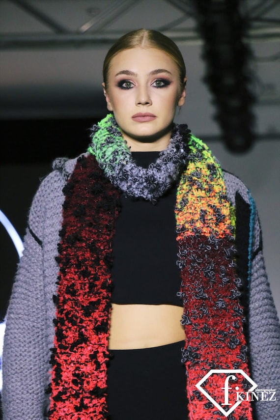 Multicolor boho style chunky knit scarf