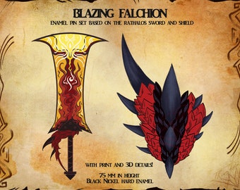 Monster Hunter Blazing Falchion Black Nickel 3D Enamel Pin Set