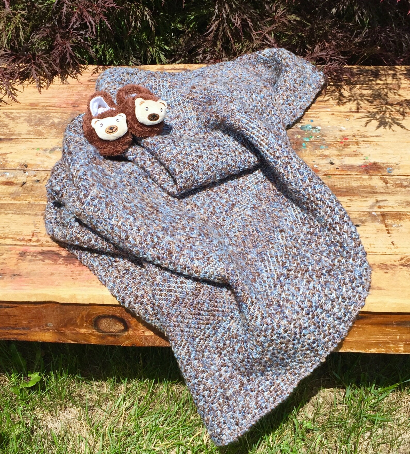 Handwoven Baby Blanket 100 Acrylic Wool Soft Blue Brown. Etsy Israel