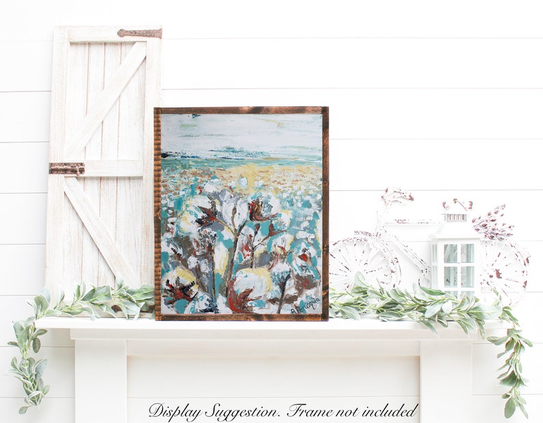 Art Print,Farmhouse wall art print, Cotton Field Print, Wall art, Cotton field painting, Farmhouse Decor, Rustic painting, gift for her image 1