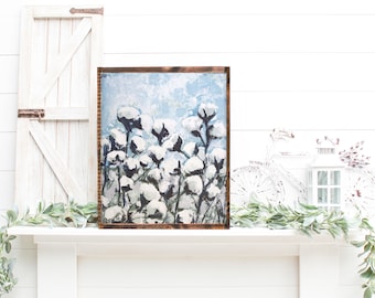 Farmhouse Cotton Field Art Print | Rustic Country Wall Decor | Vintage Cotton Plant Painting | Southern Farmhouse Art | Neutral Home Decor