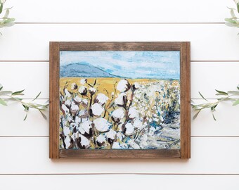 Farmhouse Cotton Field Art Print | Rustic Country Wall Decor | Vintage Cotton Plant Painting | Southern Farmhouse Art | Neutral Home Decor