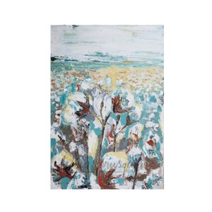 Art Print,Farmhouse wall art print, Cotton Field Print, Wall art, Cotton field painting, Farmhouse Decor, Rustic painting, gift for her image 3