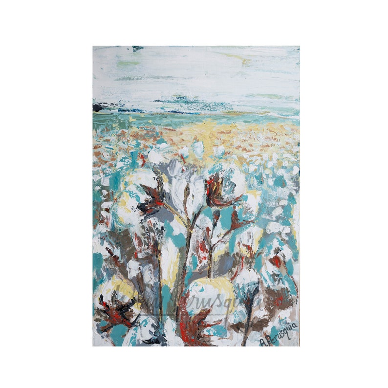 Art Print,Farmhouse wall art print, Cotton Field Print, Wall art, Cotton field painting, Farmhouse Decor, Rustic painting, gift for her image 3