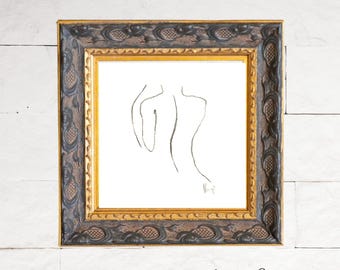 Original Miniature Figure Drawing, 5×5″ Charcoal Line Art, Small Female Figure Sketch, Minimalist Wall Art, One-of-a-Kind Artwork