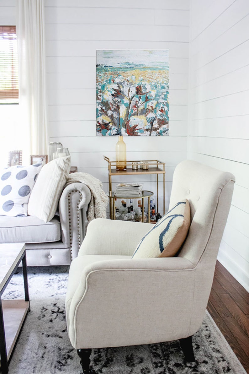Art Print,Farmhouse wall art print, Cotton Field Print, Wall art, Cotton field painting, Farmhouse Decor, Rustic painting, gift for her image 2