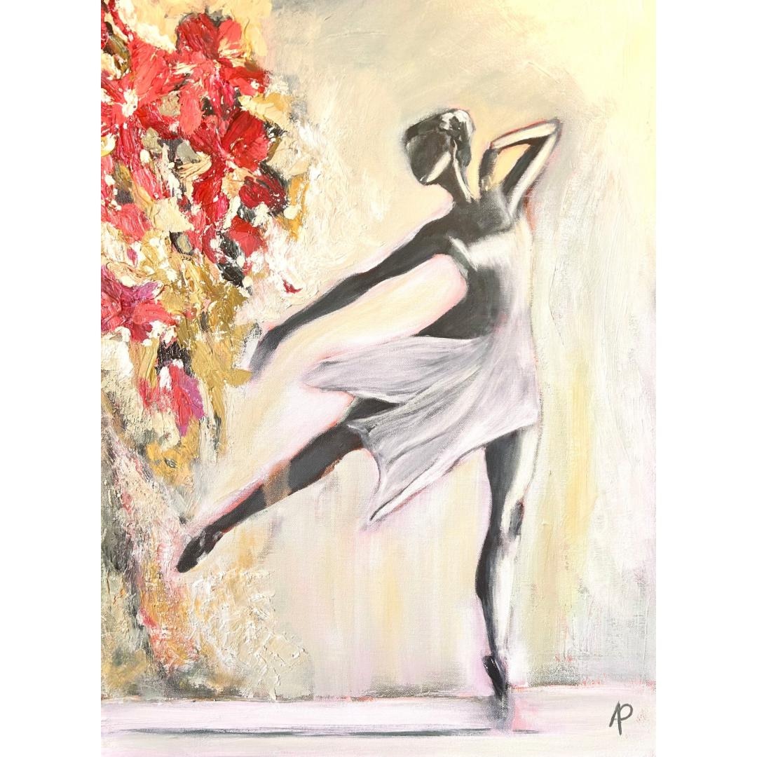 Abstract Ballet Dancer Painting With Floral Accents – Original Acrylic ...