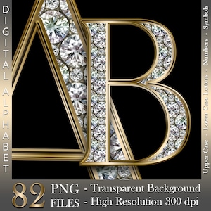 Diamanten in gold, Digitales Alphabet, Glam gold Clipart, Diamant Buchstaben, Sparkle Buchstabe, Zahlen, PNG Dateien, digitaler Download