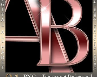 Chrome Copper Digital Alphabet: Metallic PNG Letters & Numbers (Commercial Use)