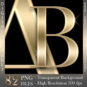 Gold Chrome Digital Alphabet, Luxury Letters & Numbers, Gold Foil, Metallic, PNG files, Instant download, graphics for commercial use
