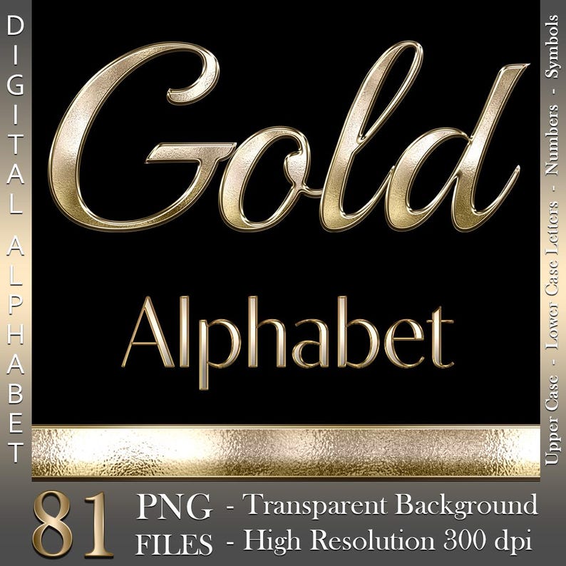 Gold Chrome Digital Alphabet: Luxury PNG Graphics (instant Download ...