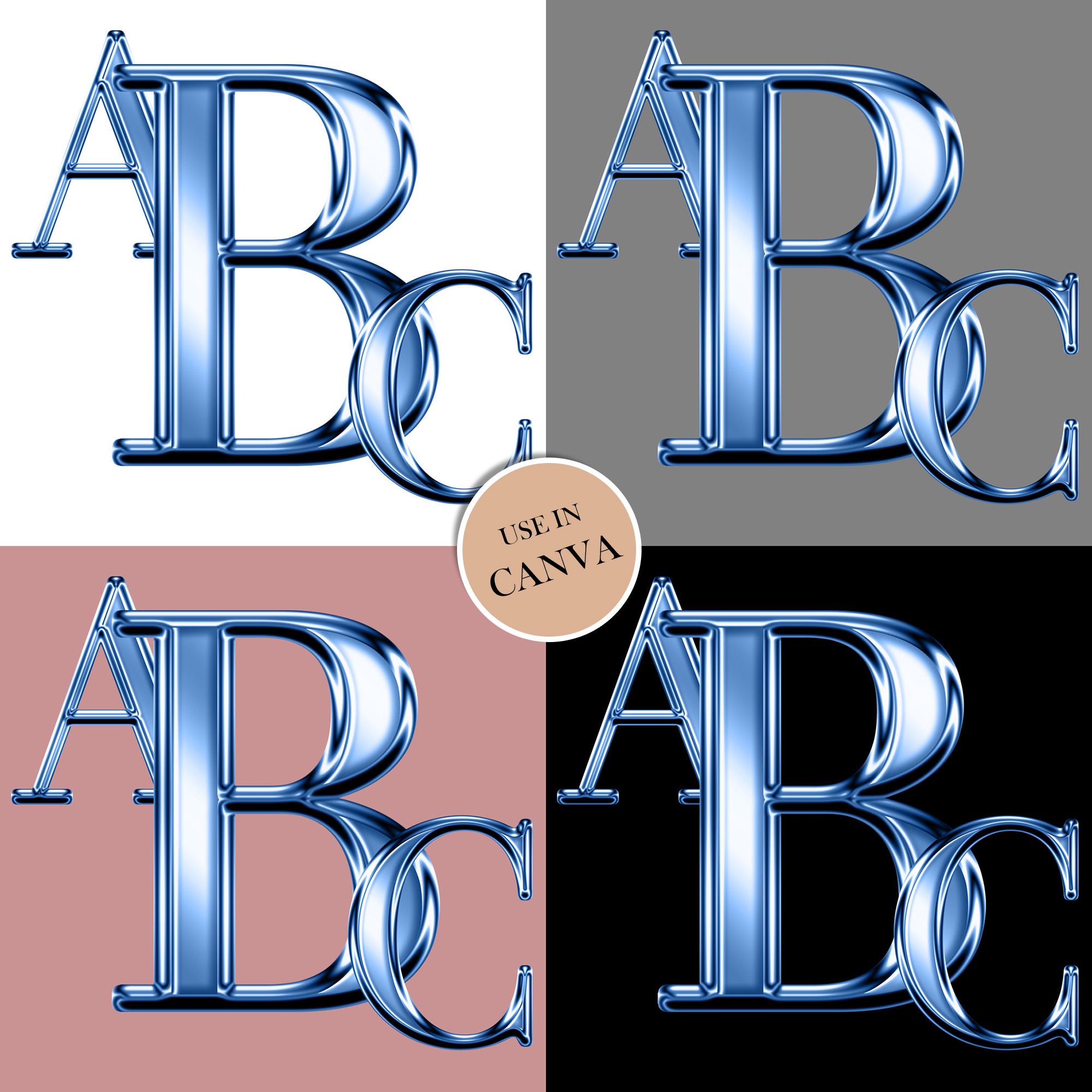 Blue Chrome Digital Alphabet: PNG Letters & Numbers (instant Download ...