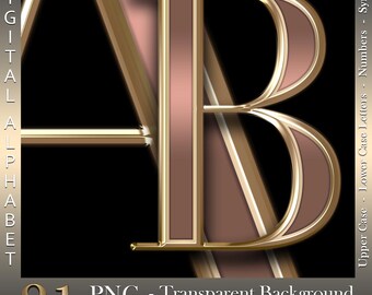 Gold & Copper Digital Alphabet: Luxury Metallic PNG Graphics (Commercial Use)