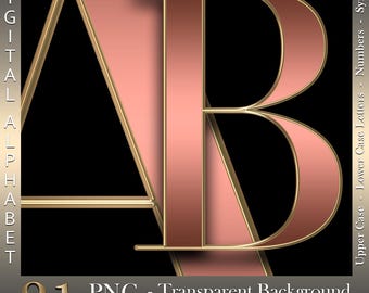 Gold & Copper Metallic Digital Alphabet: PNG Graphics (Digital Download)