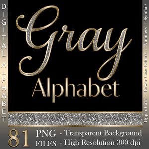 Digital Alphabet, Silver and Gold, Luxury Letters & Numbers, Glitter, Metallic, PNG files, Instant download, graphics for commercial use