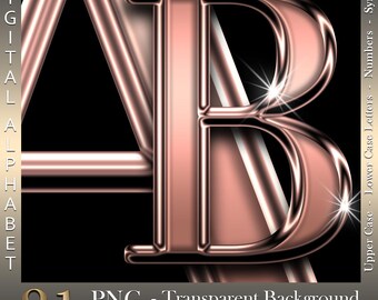 Liquid Copper Chrome Alphabet: Metallic PNG Files (Digital Download)
