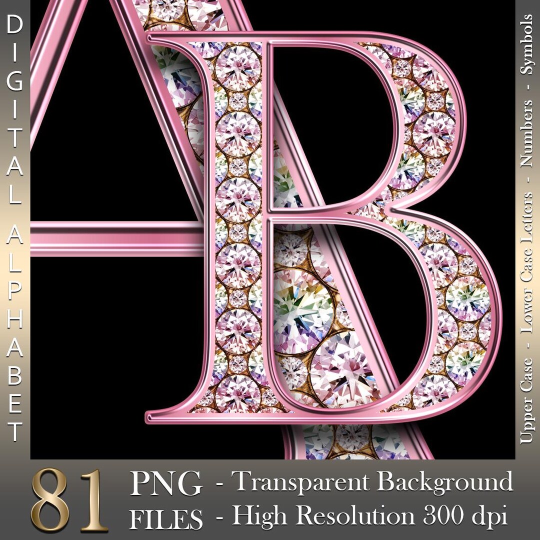 Pink Diamond Digital Alphabet: Glam Clipart Letters, Numbers (PNG Files ...