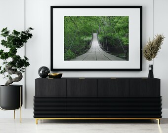 Impresión de lienzo, Decoración del hogar, Decoración de oficina, Regalo de inauguración de la casa, Nueva Jersey, Princeton, Parque del campo de batalla, Puente colgante, Caminata, Paisaje, Naturaleza