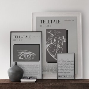 Arte del libro di Edgar Allan Poe, Galleria da parete stampabile, Stampe con citazioni, Arte da parete, Cuore rivelatore, Il gatto, Il corvo, Amante dei libri, Set di 11 stampe