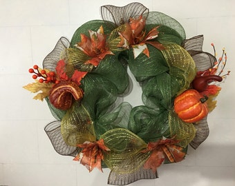 Deco Mesh Fall Wreath, Autumn Wreath, Thanksgiving Wreath