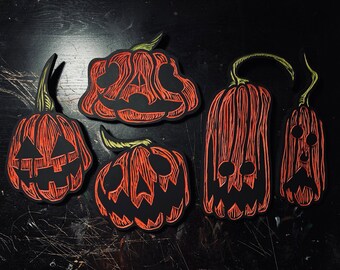Jack-‘o-lantern Pumpkin Wood Carvings - Ready to Ship! Gifts, stocking stuffers, creepsmas Yuletide halloween