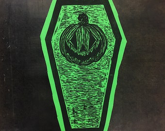 Pumpkin Coffin Back Patch - Slime Green