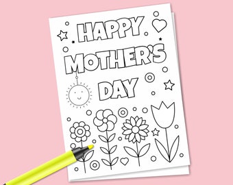 Bonne fête des mères, téléchargement immédiat, carte de voeux numérique, carte de voeux à colorier, carte de maman à colorier, maman