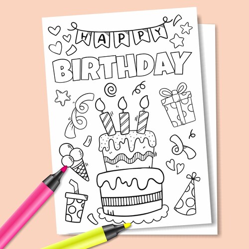 Instant Download Birthday Coloring Card Digital Greeting - Etsy