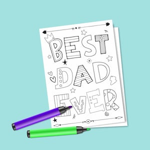 Digital Birthday Coloring Card, Dad Greeting Card, Coloring Greeting Card, Best Dad Ever, Father's Day Card, DIY Card image 1