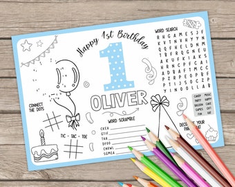 Printable Big ONE Birthday Placemat, Kids Activity Table Mat, B day Cake Coloring Sheets, Birthday Craft, Activity Page, Printable Placemat
