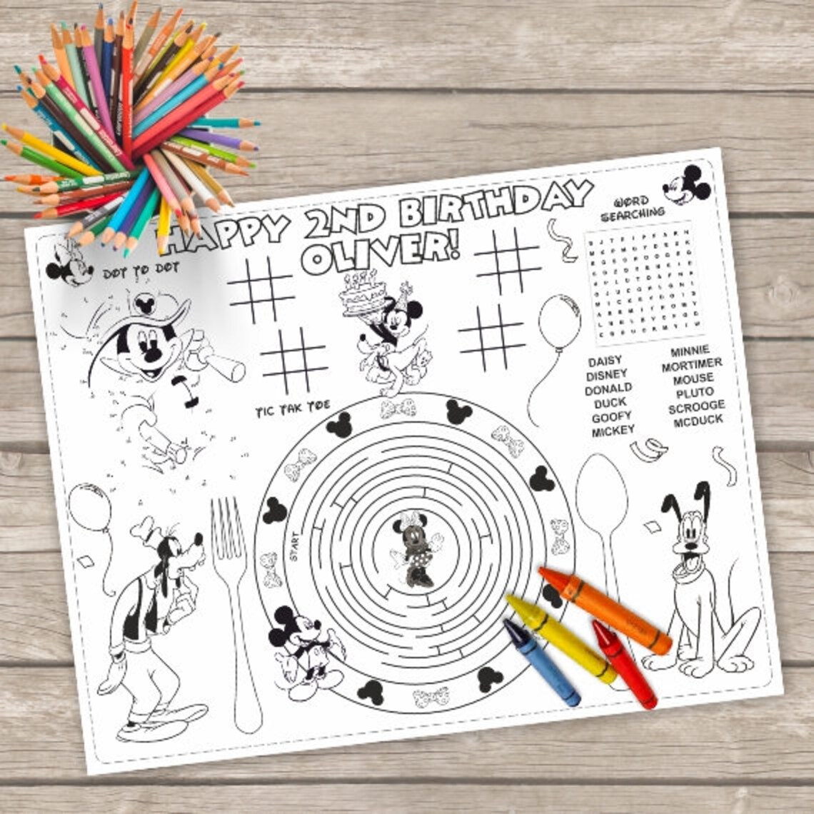Printable Mickey Mouse Placemat Kids Activity Table Mat Etsy