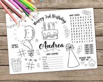 Printable Birthday Placemat, Kids Activity Table Mat, Birthday Cake Coloring Sheets, Birthday Craft, Activity Page, Printable Placemat