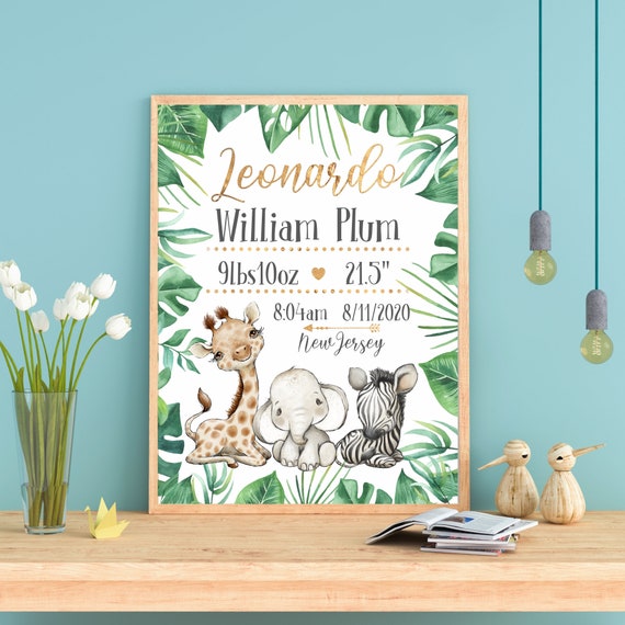 New Baby Gift Safari Birth Announcement New Baby Jungle Wall - Etsy Israel New Baby Gift Safari Birth Announcement New Baby Jungle Wall - Etsy Israel