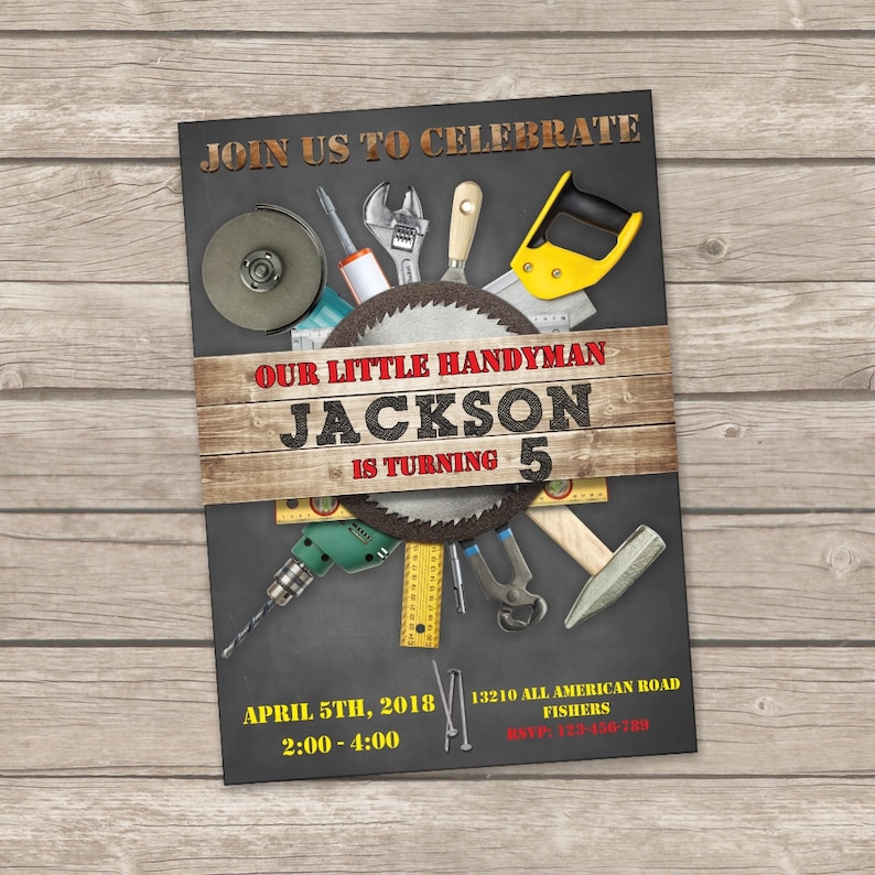 Handyman Birthday Invitation Tool Party Invites Construction Etsy