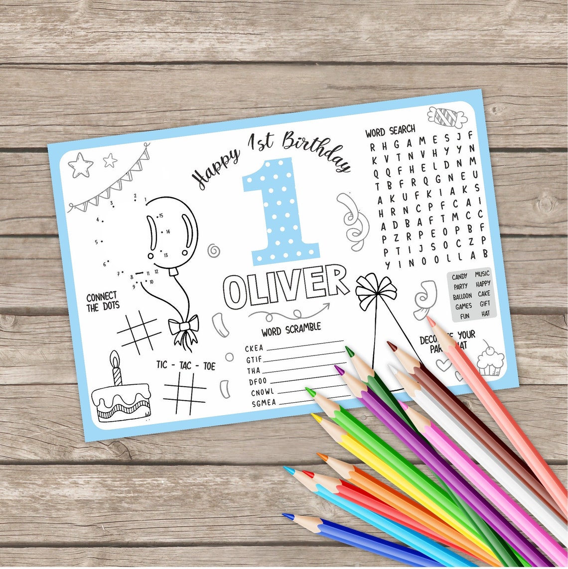 Printable Big ONE Birthday Placemat Kids Activity Table Mat - Etsy