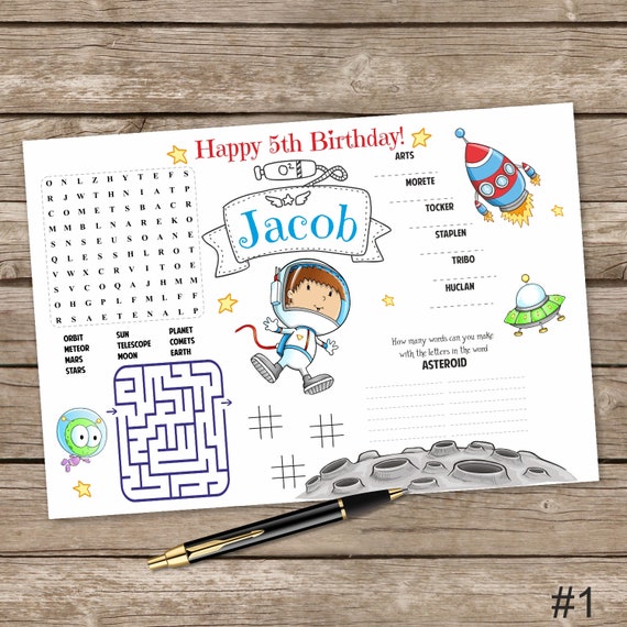 Printable Astronaut Placemat Kids Activity Space Table Mat Etsy