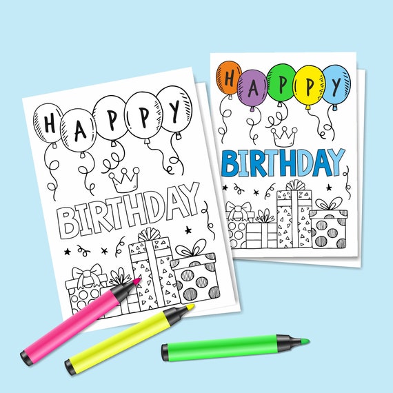 Digital Birthday Coloring Card Happy Birthday Greeting Card