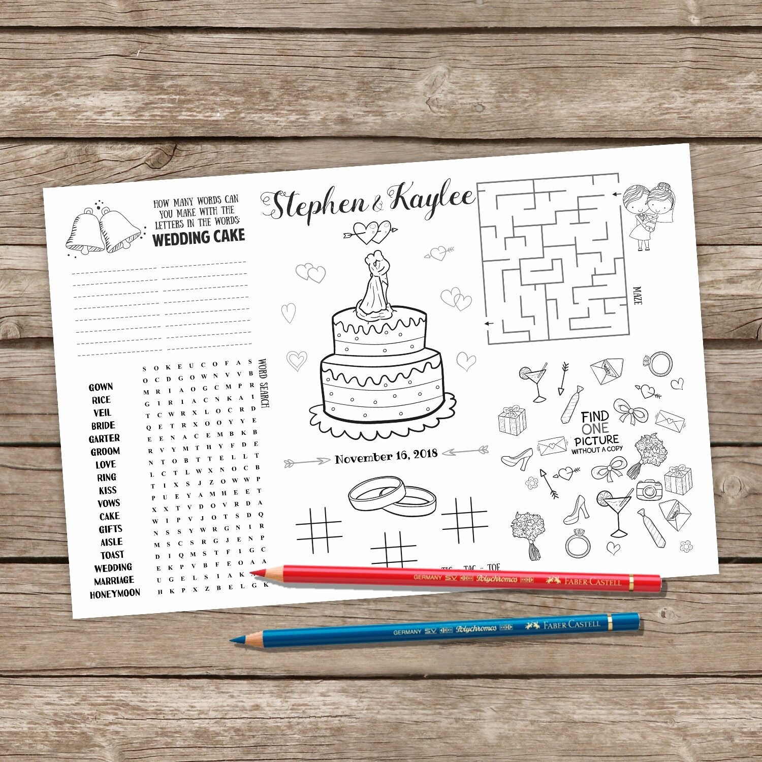 Wedding Coloring Place Mat Kids Activity Table Mat Marriage Etsy