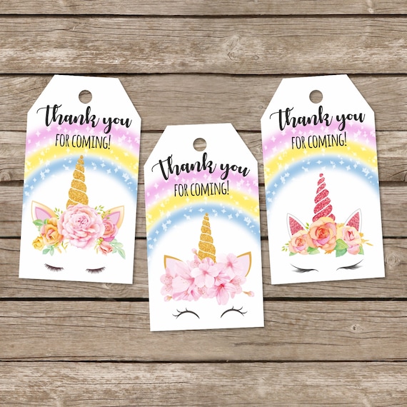 Instant Download Unicorn Birthday Tags Rainbow Party Favor | Etsy