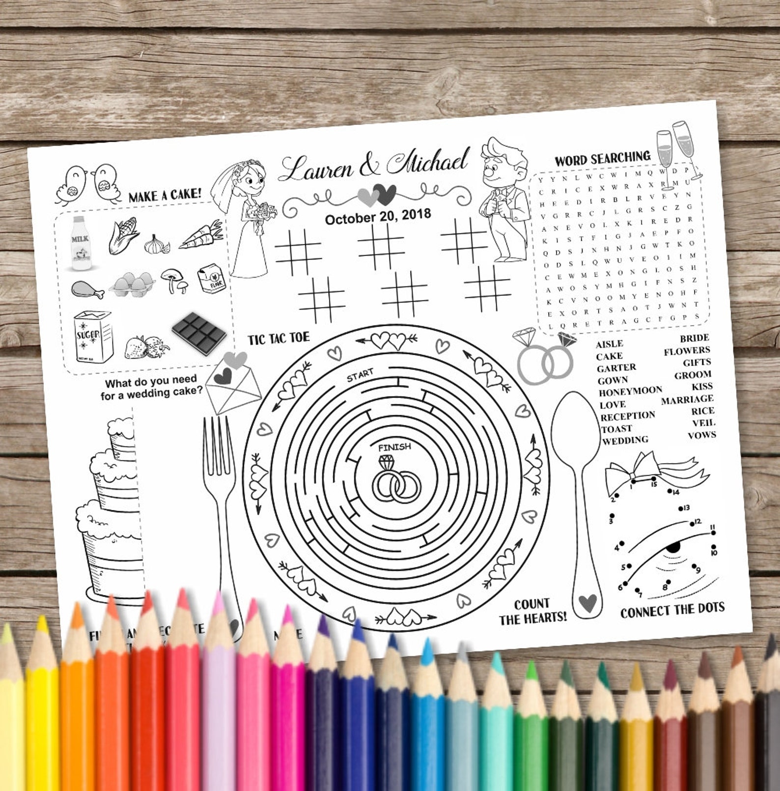 Digital Wedding Coloring Placemat Printable Wedding Party Etsy