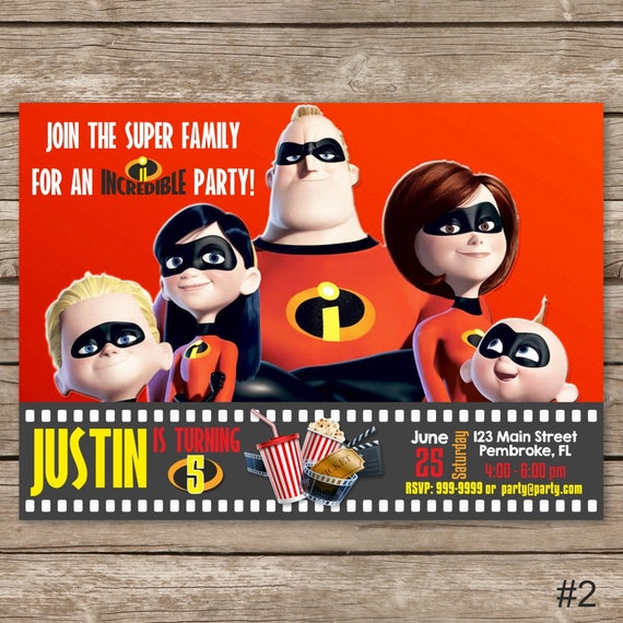 The Incredibles Birthday Invitation Movie Party Invitation Etsy