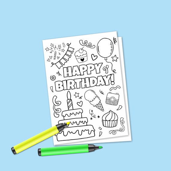 Instant Download Birthday Coloring Card Digital Greeting